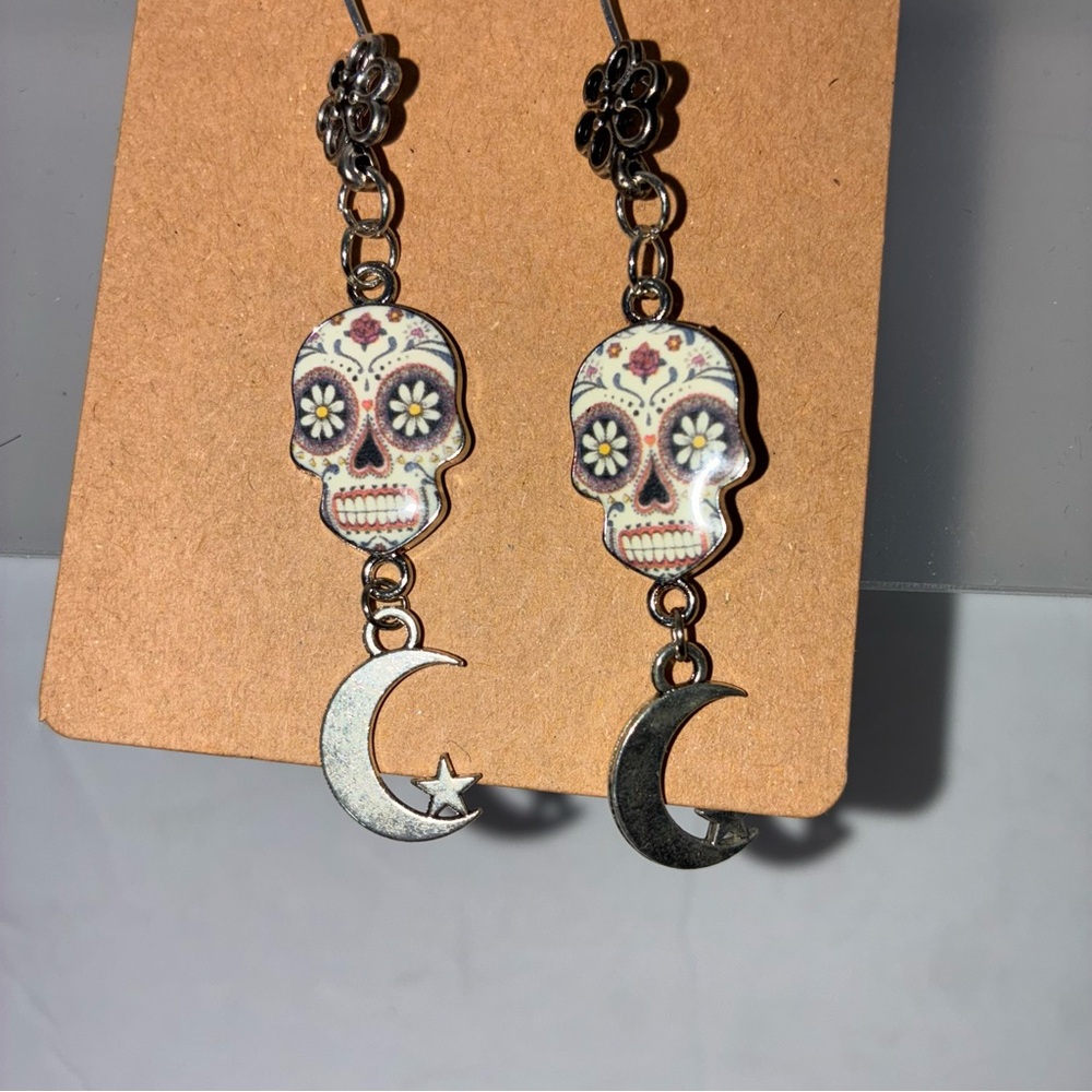 Skull and Moon Dangle Earrings